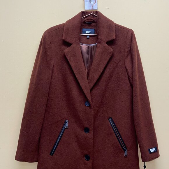 NWT XS Warm Brown DKNY Ladies Button-Up Outerwear/Coat with Zip Front Pockets - Picture 8 of 16